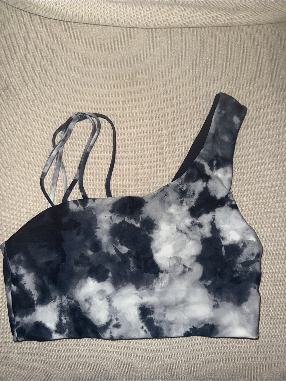 soulcycle Black & White Tie-Dye One-Shoulder Sports Bra